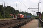 WLE 23 (223 057-1) Westfälische Landes-Eisenbahn GmbH mit einem kurzem Containerzug in Niederndodeleben und fuhr in Richtung Braunschweig weiter. Netten Gruß zurück! 08.08.2014
