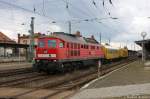232 230-3 [Verl.|WRS9|30.01.15] DB Schenker Rail Deutschland AG mit einem DB Bahnbau Gruppe GmbH Zug am Haken in Stendal. 14.08.2014