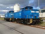 Auch die Press Randalierloks 346 020 und 346 001 genieen das Wochenende.Geknipst am 11.11.2007 im Seehafen Rostock.