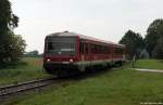 628 685 der RBSH fhrt am 4.9.11 als Strandexpress nach Schnberger Strand durch die schne Landschaft kurz vor Schnberg (Holst.)