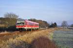Der 628 654 ist als RE 13210 unterwegs nach Bützow.Hier geknipst am 27.12.2014 zwischen Malchin und Remplin.