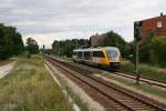 Im Bahnhof von Schleife kreuzten sich am 11.08.12 die ODEG-Triebwagen 642 415/915 und 642 416/916.