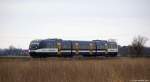 VT 728 der NOB ist am 19.2.11 bei Wilster als NOB 81778 nach Heide (Holst) unterwegs.