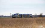 VT 729 der NOB ist am 19.2.11 als NOB 81780 nach Heide (Holst) bei Wilster gen Norden unterwegs.