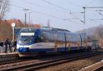 VT 729 (643 119/619) der NOB auf dem Weg von Husum nach Kiel hier beim Halt in Schleswig. 03.03.2011