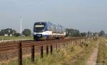 VT 729 der NOB dieselt am Morgen des 24.9.11 bei Epenwrden als NOB nach Itzehoe an uns vorbei.