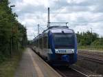 NOB  VT 308  und  VT 307  rollen am 26.6.10 gemeinsam als NOB nach Husum in den Bhf. Schleswig ein.