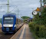 Nachschuss auf den  VT 308  und den  VT 307  der NOB, welche am 26.6.10 als NOB nach Husum gemeinsam in den Schleswiger Bahnhof einfahren.