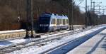 VT 304 der NOB rollt bei bestem Winterwetter in den Schleswiger Bahnhof ein.02.01.11