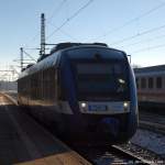VT 302 der NOB fhrt am 28.1.11 ebenfalls als NOB nach Husum in den Bhf. Schleswig ein.