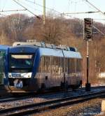 Aus der Gegenrichtung rollt der NOB VT 302 in den Bhf. Schleswig ein.