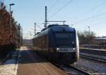 NOB´s VT 306 rollt am 28.1.11 als NOB nach Husum in den Schleswiger Bhf. ein.