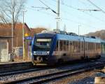 VT 301 der NOB fhrt am 28.1.11 als NOB nach Kiel Hbf. aus dem Bhf. Schleswig ab.
