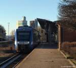 NOB´s VT 305 steht am 28.1.11 als NOB nach Bad St. Peter Ording im Bhf. Husum zur Abfahrt bereit.