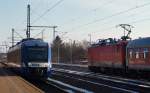 Begegnungsverkehr in Schleswig...VT 303 und die 112 180-5 trafen sich am Tage des Streikes in Schleswig. 22.2.11
