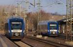 VT 305 nach Kiel und VT 302 nach Husum trafen sich am Morgen des 05.3.11 in Schleswig. 
