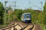 VT 309 der NOB passiert hier den zweiten Fotostandort, es ist ein kleiner Bahnbergang der nur mit Anmeldung geffnet wird, er liegt ca 400m vor/nach dem Bahnhof Schleswig. 8.5.11