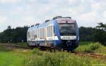 VT 301 der NOB fhrt am 10.7.11 als NOB 82911 nach Kiel Hbf. kurz vor Jbek an mir vorbei.