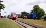 RBSH 648 004/504 und Lok 1 der VVM MaK 240B 262 033-4 stehen abfahrbereit im Bahnhof Schneberger Strand Richtung Kiel zur Kieler Woche. 23.06.12