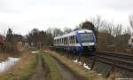 VT 302 der NOB fuhr am 5.4.13 als NOB nach Heide (Holst.) bei Wilster durch die Landschaft.