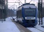 9:52 h in Schleswig, Einfahrt des VT 307 (648 367/867) als NOB 80628 aus Kiel Richtung Husum. 12.2.10