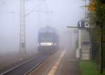 VT 301 der NOB kurz vor dem  verschwinden  im Nebel. Schleswig 7.10.10
