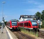 648 347-2/847-1 und 648 337-3/837-2 treffen am 21.7.10 als RE nach Lneburg auf 648 331-6/831-5 und 648 346-4/846-3, welche als RE nach Kiel Hbf. in Preetz Station machen.