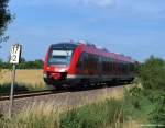 648 005/505 ist am 21.7.10 als RB nach Kiel Hbf. kurz hinter dem Ort Gettorf unterwegs.