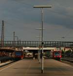 Unwetterstimmung in Ulm am 4.8.11. Es trafen sich die RB nach Memmingen und die RB nach Langenau inform von 2. Dieseltriebwagen der Baureihe 650.