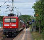 112 149-0 steht am 26.6.10 mit dem RE nach Padborg (DK) im Bhf. Schleswig.