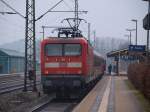 112 142-5 hatte am 09.Mrz 2011 Dienst bei der Regio Bahn und schob die RB nach Flensburg.