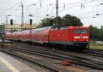112 183-9 fhrt am 22.7.11 mit dem RE3 nach Elsterwerda aus dem Stralsunder Hbf. ab.
