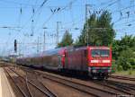 112 152-4 schiebt am 28.5.12 den RE nach Kiel Hbf. aus dem Bhf. Neumnster heraus.
