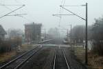 Blick aus der 112 auf die Einfahrt in den Bhf Tarp bei Flensburg. 13.04.2013
