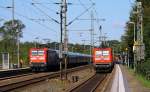DB 6 112 160 mit SH-E nach Hamburg und DB 6 112 142 mit SH-E nach Flensburg beim  Treffen  in Schleswig. 22.09.2014