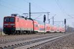 114 040-9 mit dem RE4 (RE 37312) nach Schwerin Hbf in Friesack(Mark). 22.03.2011