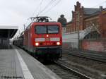 114 034-2 mit der RE4  Ersatzgarnitur  nach Jterbog im Bahnhof Rathenow. 24.02.2012