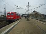 115 114-1 fuhr mit IC 2238 am 11.04.2014 aus dem Hauptbahnhof Halle herraus.