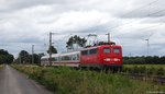 Am trüben Nachmittag des 15.7.16 fuhr die 115 114-1 von DB Fernverkehr mit dem PbZ aus dem AW Neumünster bei Brokstedt am Fotografen vorbei.