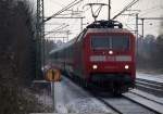 120 134-2 brachte den IC 1803-Leerpark aus Hamburg nach Flensburg. Schleswig 3.12.10