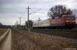 120 502 mit Messzug von der DB Netz Instandsetzung zwischen Growudicke und Rathenow in Richtung Rathenow unterwegs. 28.03.2011