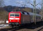 120 147-4 mit dem IC 1803 nach Kln hier bei der Einfahrt in Schleswig. 5.3.10