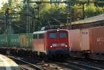 140 791-5 durchfhrt Harburg hier mit einem leeren Containerzug. 15.10.11