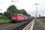 Am 28 Mai 2014 durchfahrt 140 858 mit Kohlezug Bonn-Beuel.