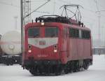 Im leichten Schneetreiben des 31.01.2010 konnte die 140 024 kurz vor dem Bw Rostock-Seehafen erlegt werden.Sie brachte den CS 60232 aus Ziltendorf.