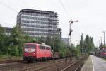 140 829-3 fuhr am 22.07.2008 mit einem Stahlbrammenzug durch Dsseldorf Rath