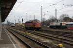 In Stendal trafen sich die My 1155 (227 010-6) Altmark-Rail, 203 144-6 STRABAG Rail GmbH und 140 023-6 PRESS (145 083-2). 13.03.2015