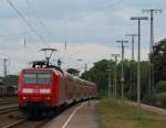 146 009 rauschte mit dem RE 5 nach Emmerich durch den Bahnhof Kln West am 16.7.11.