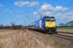 Mit dem X 80004 nach Leipzig rauscht die 146 520 am 02.04.2010 durch Sildemow.