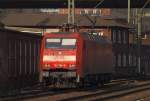 152 160-8 mit kleiner Beule auf Solofahrt durc Harburg. 26.2.11